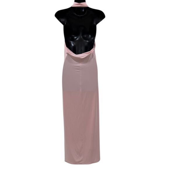 Norma Kamali Halter Turtle Side Slit Gown In Blush - Picture 4 of 8